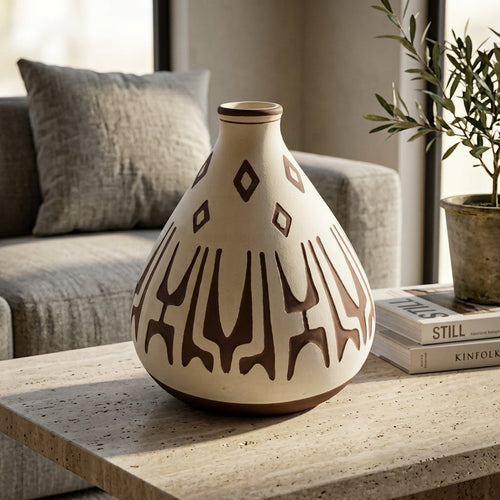 Minimalist Tribal Textured Bulbous Pattern Vase