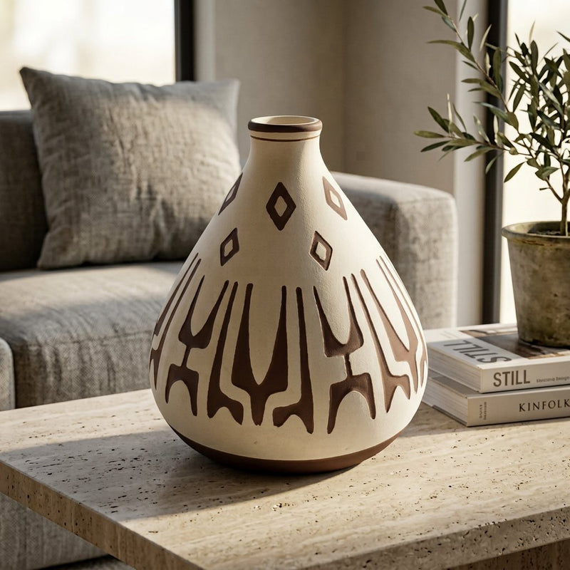 Minimalist Tribal Textured Bulbous Pattern Vase