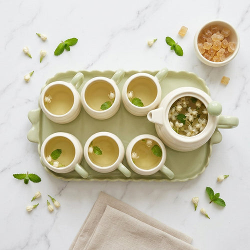Chubby Cream Tea Set with 6 Cups & Tray 8 Piece