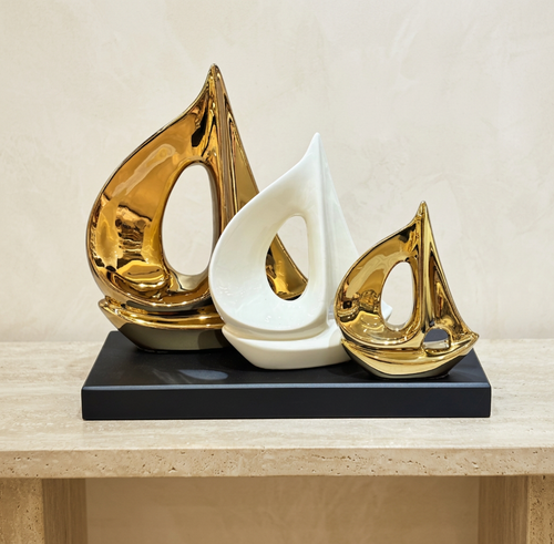 Modernist Ceramic Sailboat Trio Showpiece