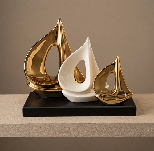 Modernist Ceramic Sailboat Trio Showpiece