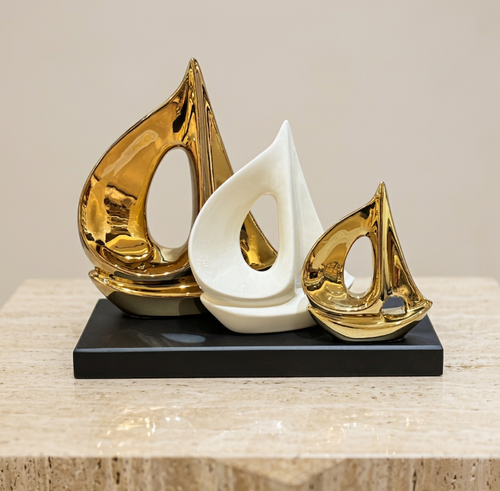 Modernist Ceramic Sailboat Trio Showpiece
