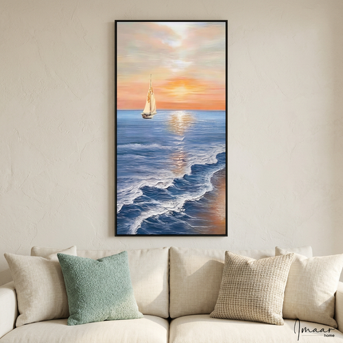 Golden Sunset Sailboat Textured Canvas Wall Art