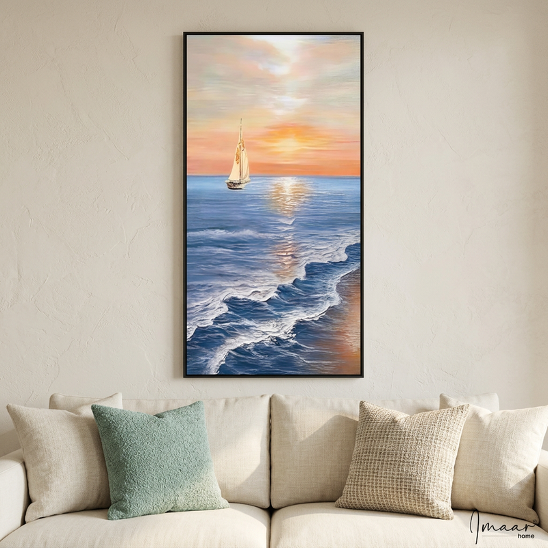 Golden Sunset Sailboat Textured Canvas Wall Art