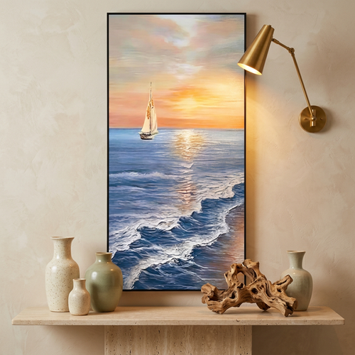 Golden Sunset Sailboat Textured Canvas Wall Art