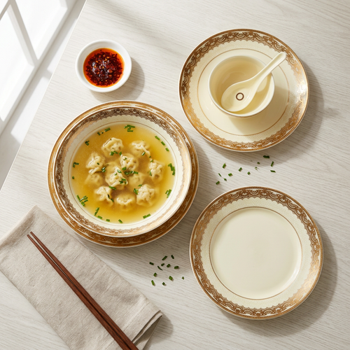 Regal Ivory & Gold Dinnerware Set with Filigree Borders 35 Pcs