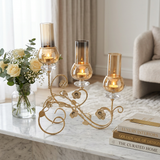 3 Arm Floral Vine Gold & Amber Glass Candle Holder