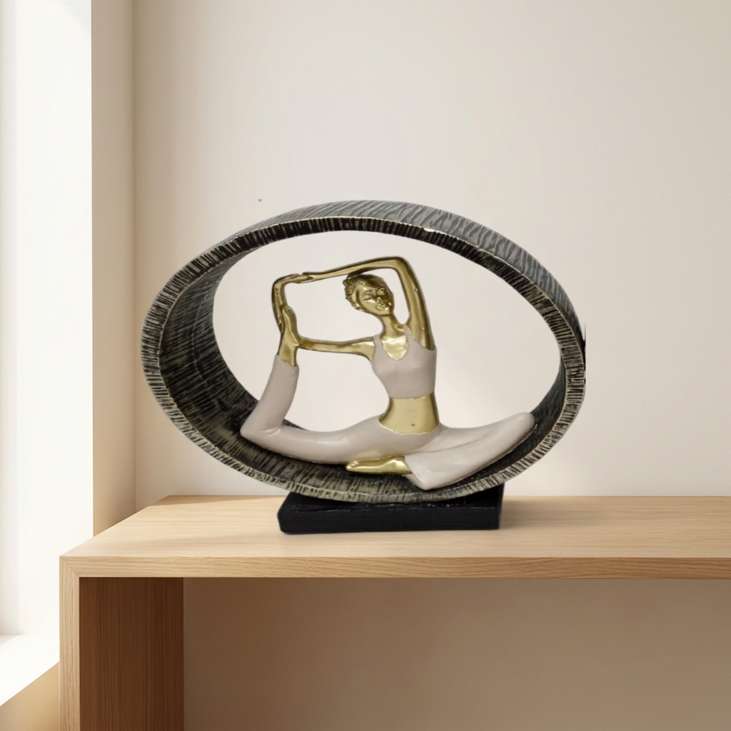 Elegant Yoga Pose Oval Frame Sculpture