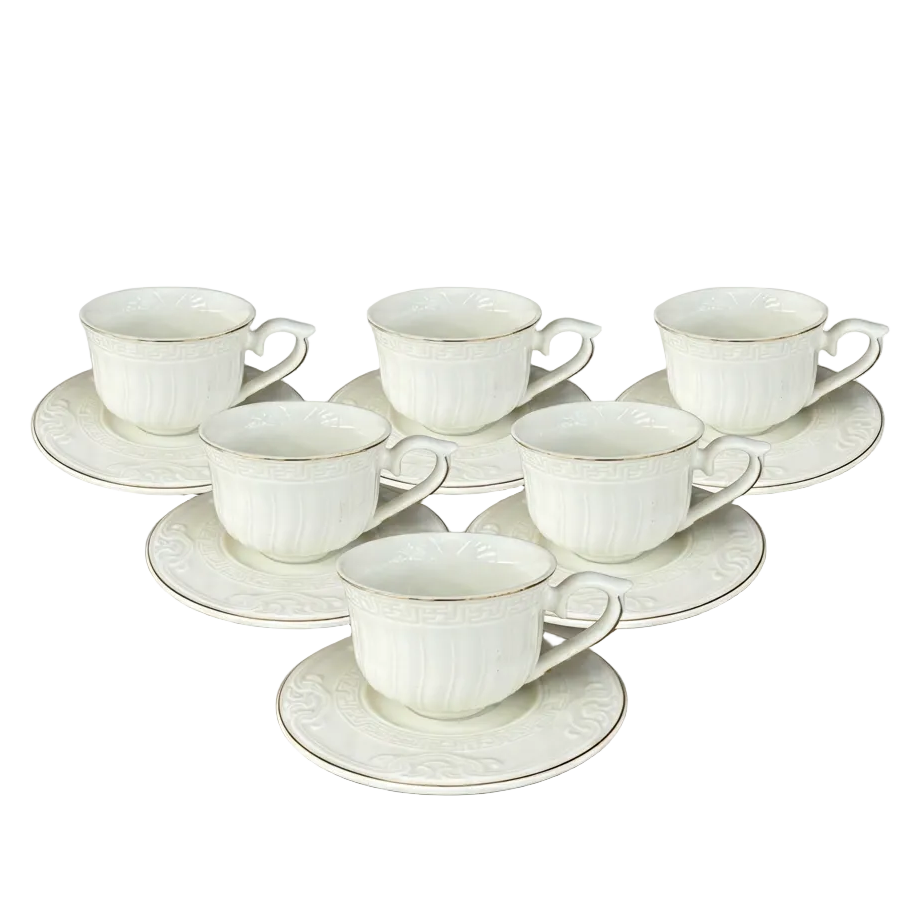 Elegant Geometric Pattern Cup & Saucer Set of 6