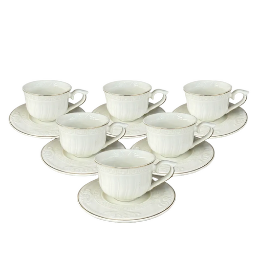 Elegant Geometric Pattern Cup & Saucer Set 12 Piece