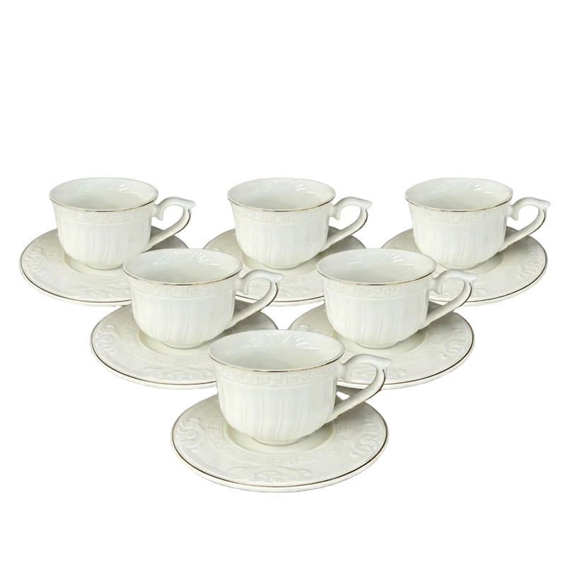 Elegant Geometric Pattern Cup & Saucer Set of 6
