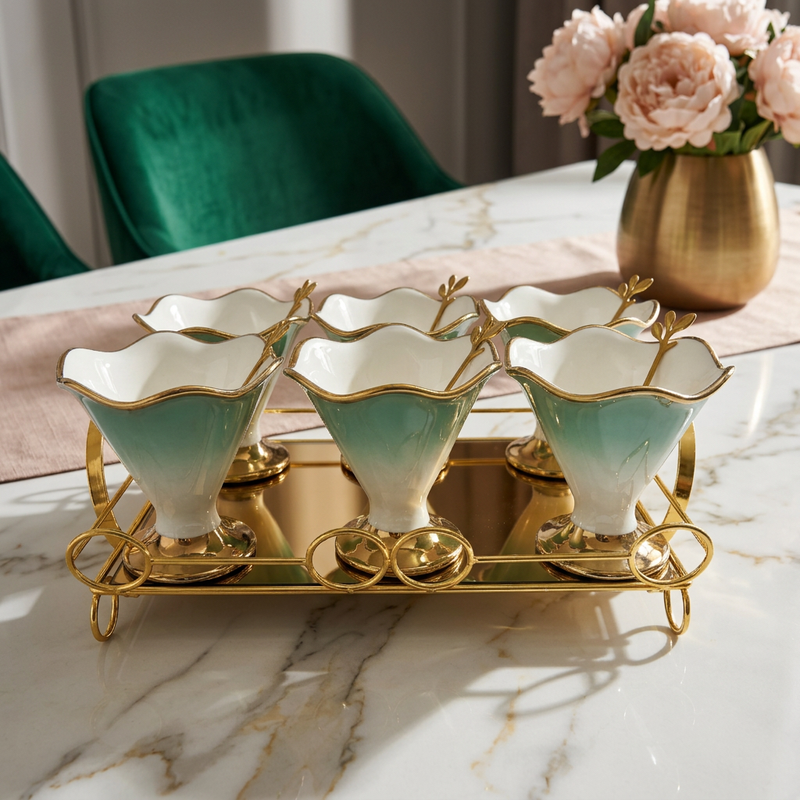 Regent Mint & Gold Ceramic Dessert Set 13 Pcs