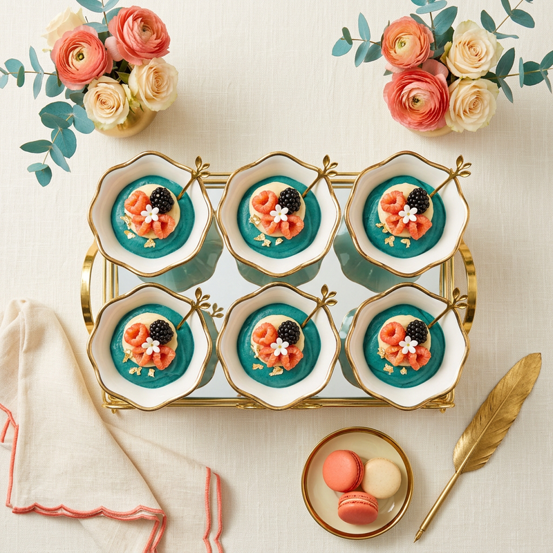 Regent Mint & Gold Ceramic Dessert Set 13 Pcs