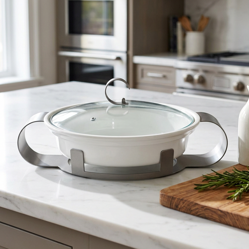 Minimalist Ceramic Chafing Dish with Glass Lid & Stand