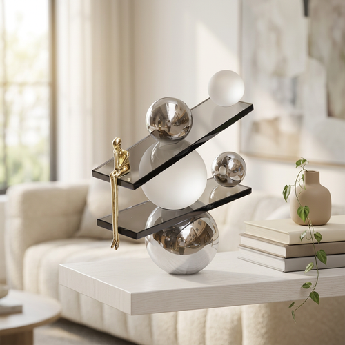 Modern Spheres & Seated Figure Glass Sculpture