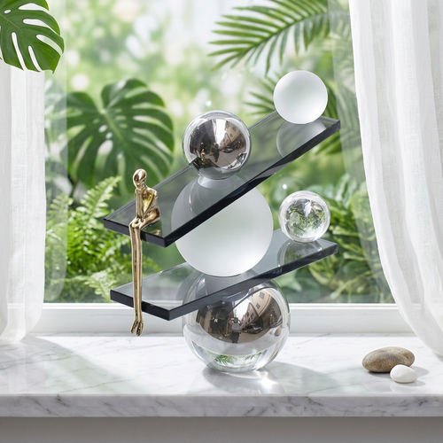 Modern Spheres & Seated Figure Glass Sculpture