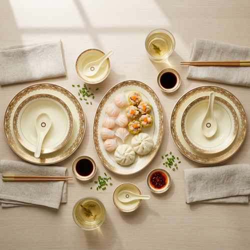 Regal Ivory & Gold Dinnerware Set with Filigree Borders 35 Pcs