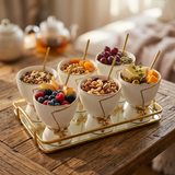 6-Piece Ceramic Dessert Bowl Set with Gold Tray & Spoons