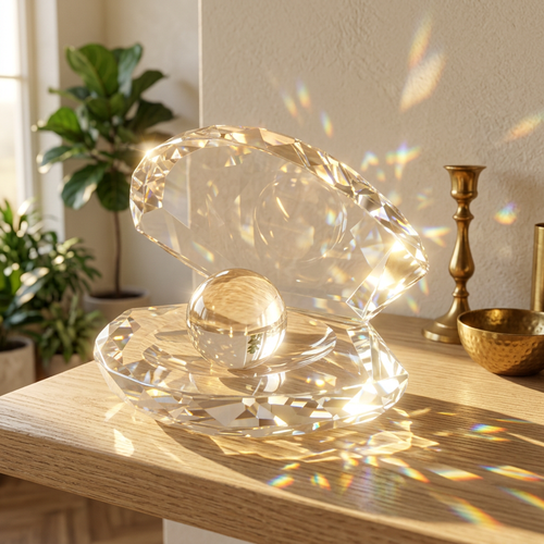 Elegant Crystal Oyster Shell Decorative Showpiece