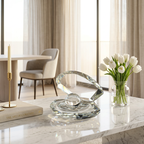 Elegant Crystal Oyster Shell Decorative Showpiece