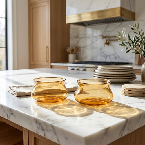 Elegant Amber Glass Serving Bowls Set of 6