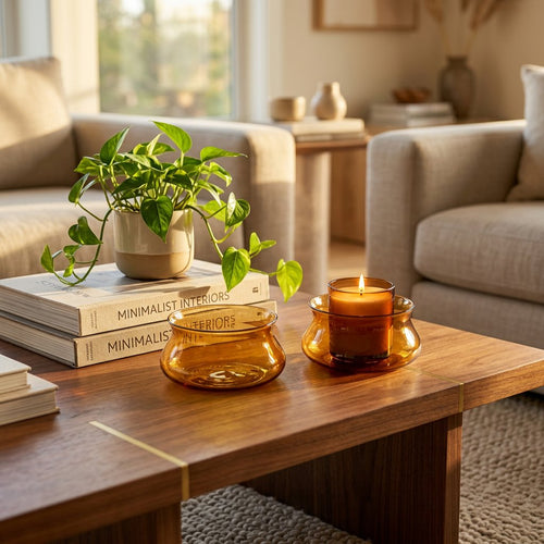 Elegant Amber Glass Serving Bowls Set of 6
