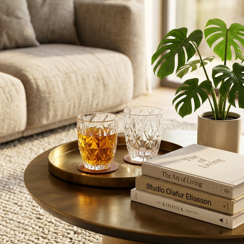 Modern Diamond Cut Crystal Glass Set of 6