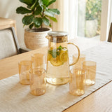 Amber Glass Water Pitcher Set with 6 Matching Glasses