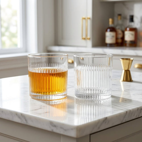 Elegant Ribbed Whiskey Glass Set of 6