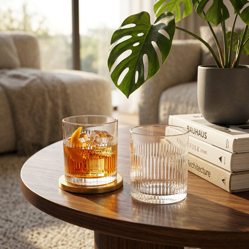 Elegant Ribbed Whiskey Glass Set of 6