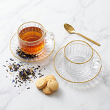 Elegant Glass Teacup and Saucer Set of 6