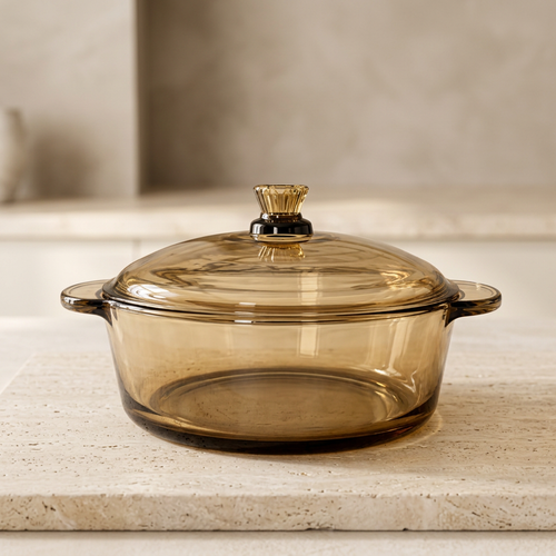 Modern Amber Tinted Glass Serving Casserole