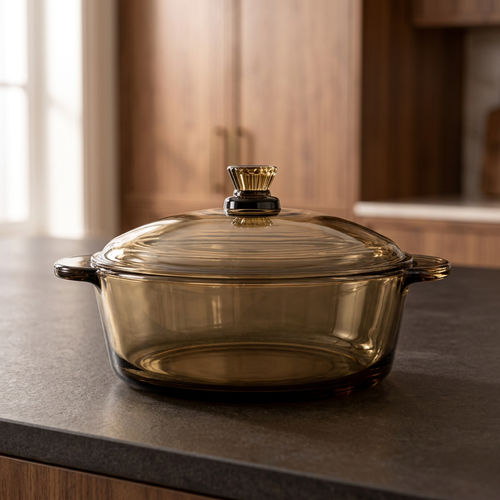 Modern Amber Tinted Glass Serving Casserole