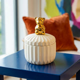 Tabletop Storage Jar with Gold Bear Accent