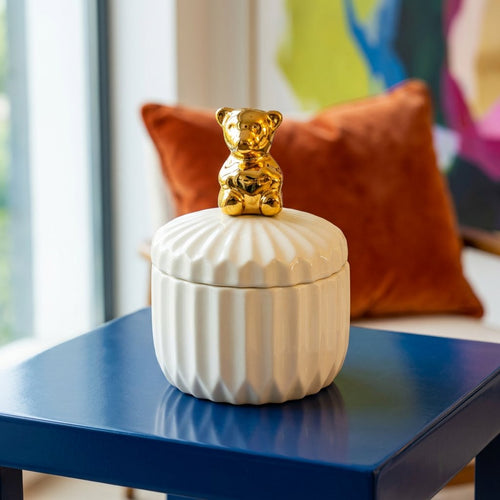 Tabletop Storage Jar with Gold Bear Accent