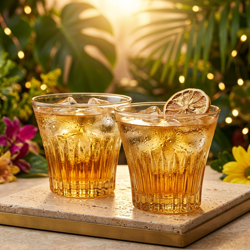 Elegant Amber Geometric Glass Set of 6