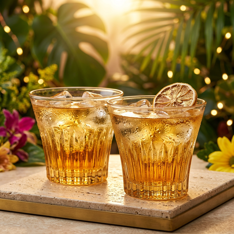 Elegant Amber Geometric Glass Set of 6