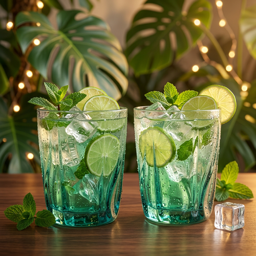 Modern Green Waves & Flames Bourbon Glass Set of 6