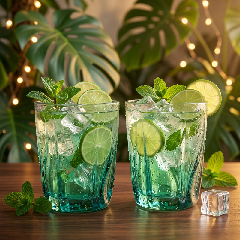 Modern Green Waves & Flames Bourbon Glass Set of 6