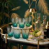 Modern Green Waves & Flames Bourbon Glass Set of 6