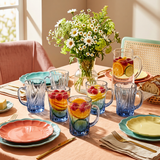 Ocean Blue Flame-Textured Glass Set of 6