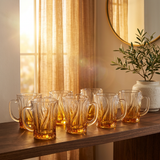Golden Amber Wave-Textured Glass Set of 6