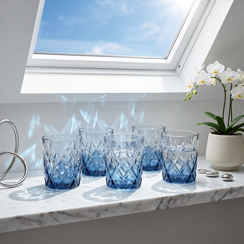 Midnight Diamond Textured Rocks Glass Set of 6