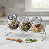 Modern Glass Container Set of 3 with Metal Stand