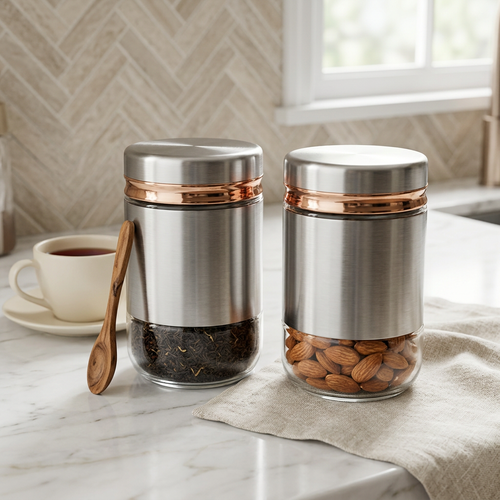 Premium Glass Kitchen Canister Set of 2
