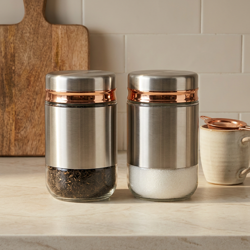 Premium Glass Kitchen Canister Set of 2