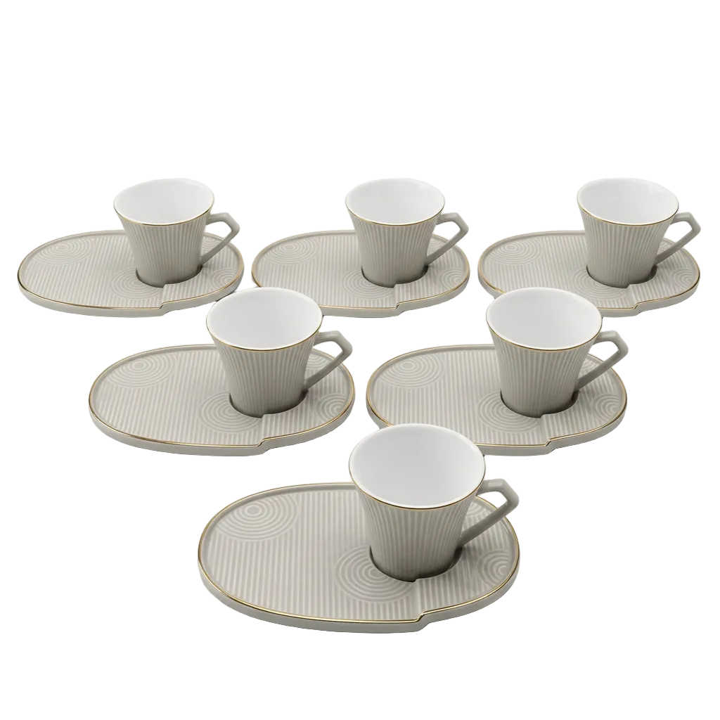 Imperial Ceramic Cup & Elongated Saucer Set of 6