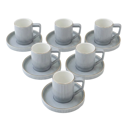 Minimalist Ceramic Cup & Deep Rimmed Saucer Set of 6