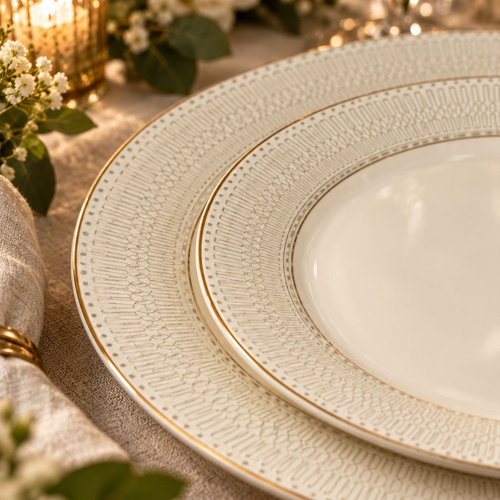 Imperial Ivory & Gold Geometric Trim Dinner Set 39 Piece
