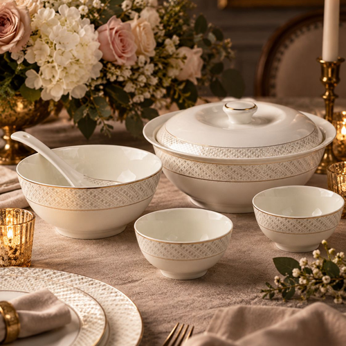 Sovereign Ivory & Gold Woven Textured Dinner Set 39 Piece